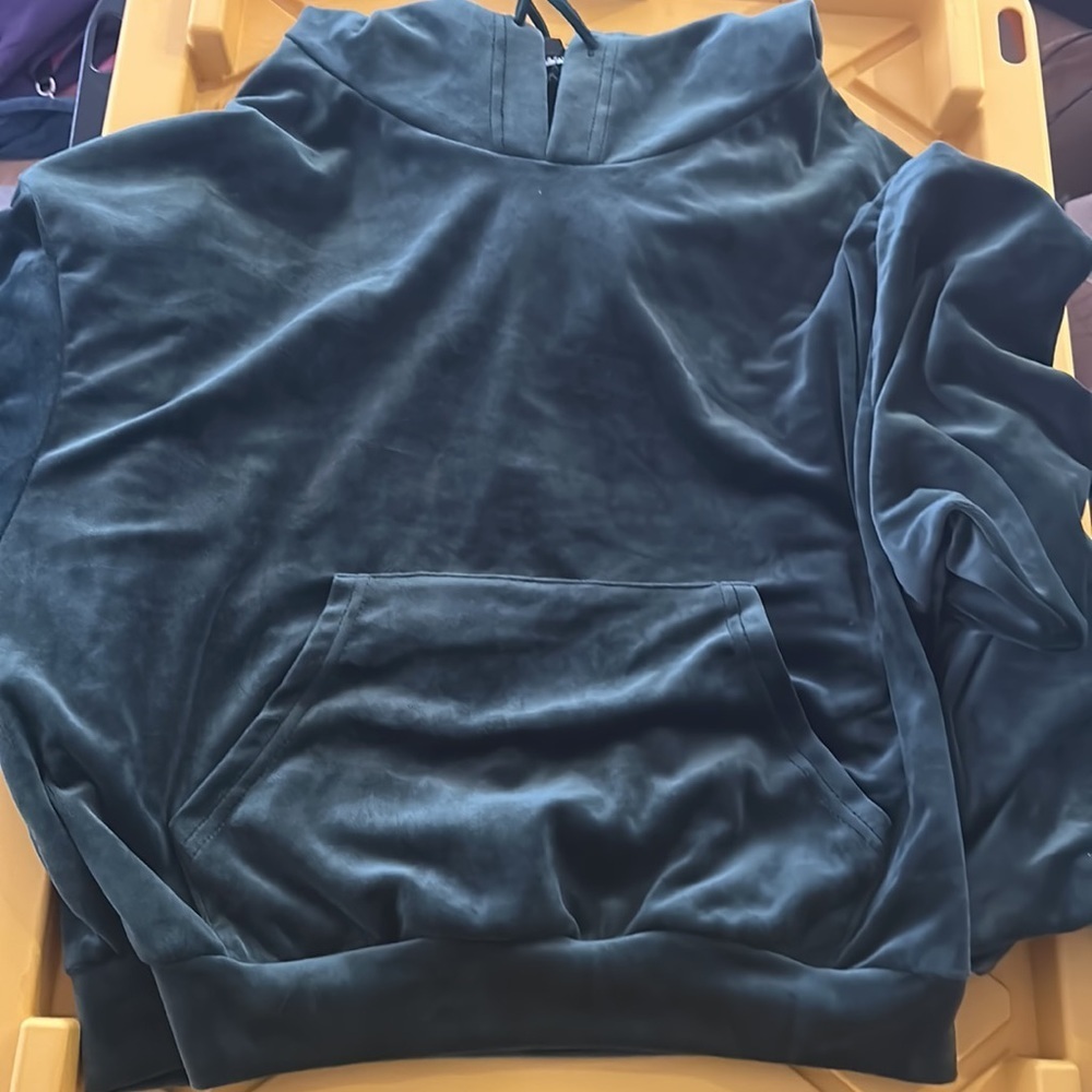 Size small velour hoodie with ruffled sleeves